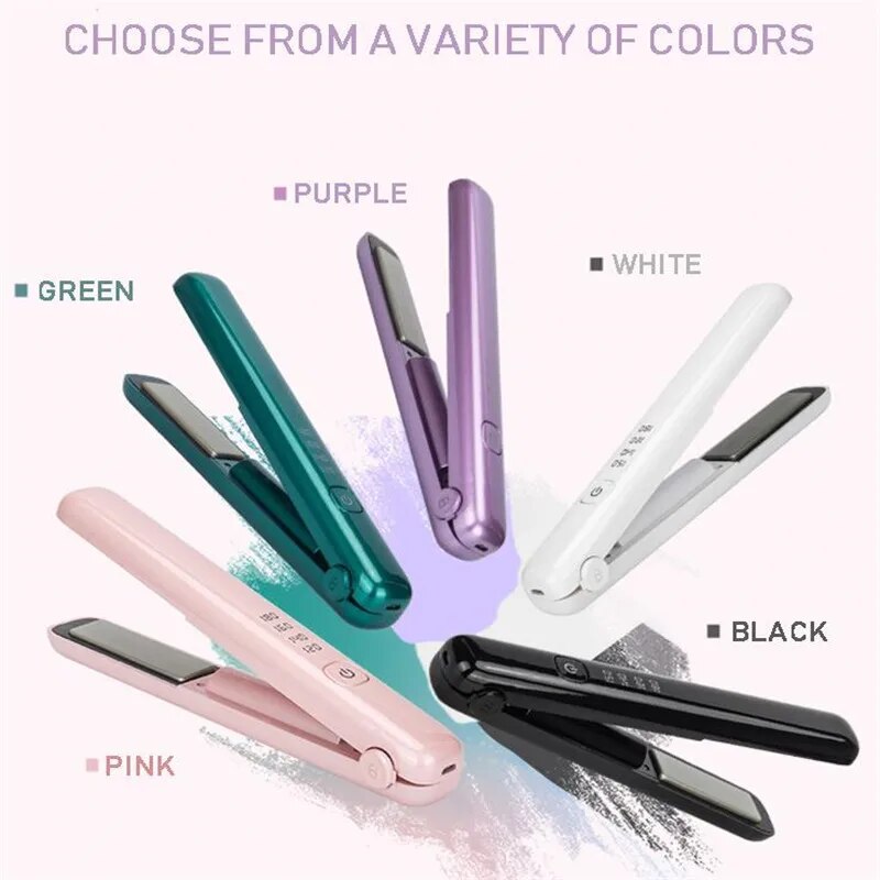 USB Rechargeable Portable Mini Wireless Curling Iron Dual-Purpose Four-Speed Temperature Regulating Hair Straightener