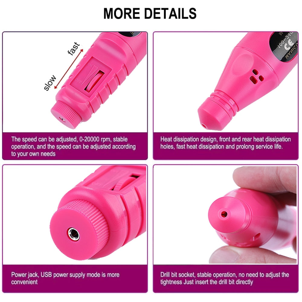 Electric Nail Drill Machine 20000RPM Professional Nail File Kit Cordless Milling Cutter Pedicure Manicure Tool Nail Salon