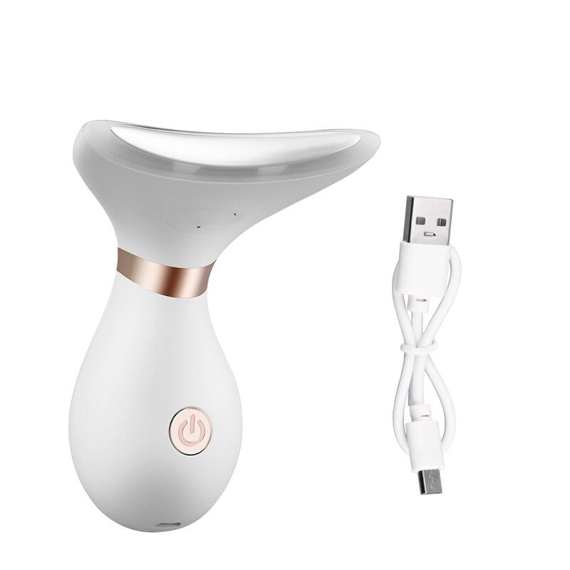 Electric Neck Massager LED Photo Neck Wrinkles Removal Lifting Beauty Device Portable Warm Massage Micro Current Machine (White)