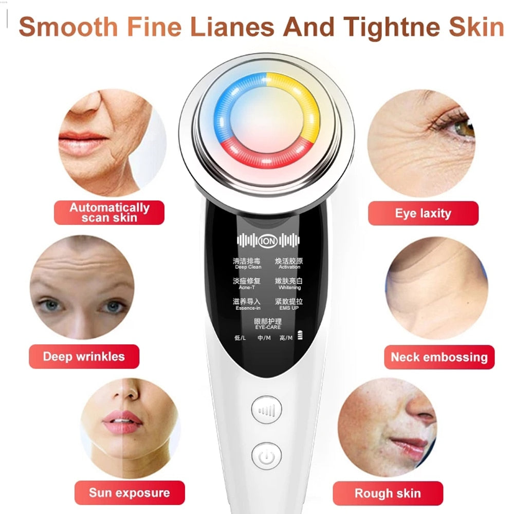 7 in 1 Face Massager RF Microcurrent Electroporation LED Skin Rejuvenation Remove Wrinkle Lifting Beauty Tool