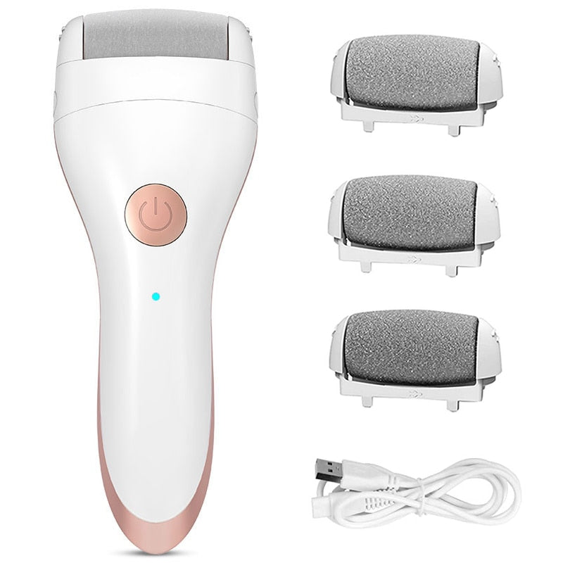 Electric Foot Callus Remover Portable Electronic Foot File Pedicure Tools Pedicure with 3 Rollers USB Rechargeable Foot Care