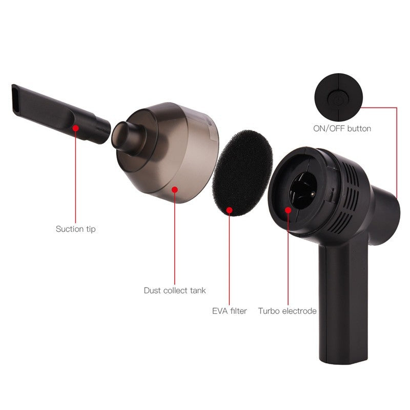 Mini Portable Car Handheld Vacuum Cleaner Cordless USB Rechargeable Vacuum Cleaner Keyboard Home Office Car Cleaning Machine (Black)