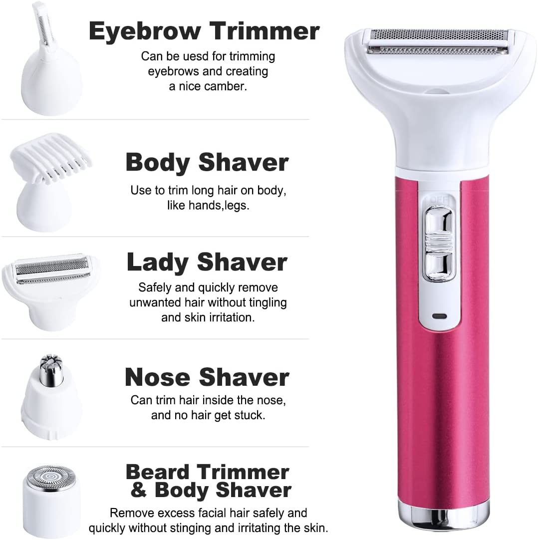 5 in 1 Electric Hair Remover Rechargeable Lady Shaver Nose Hair Trimmer Eyebrow Shaper Leg Armpit Bikini Trimmer Women Epilator