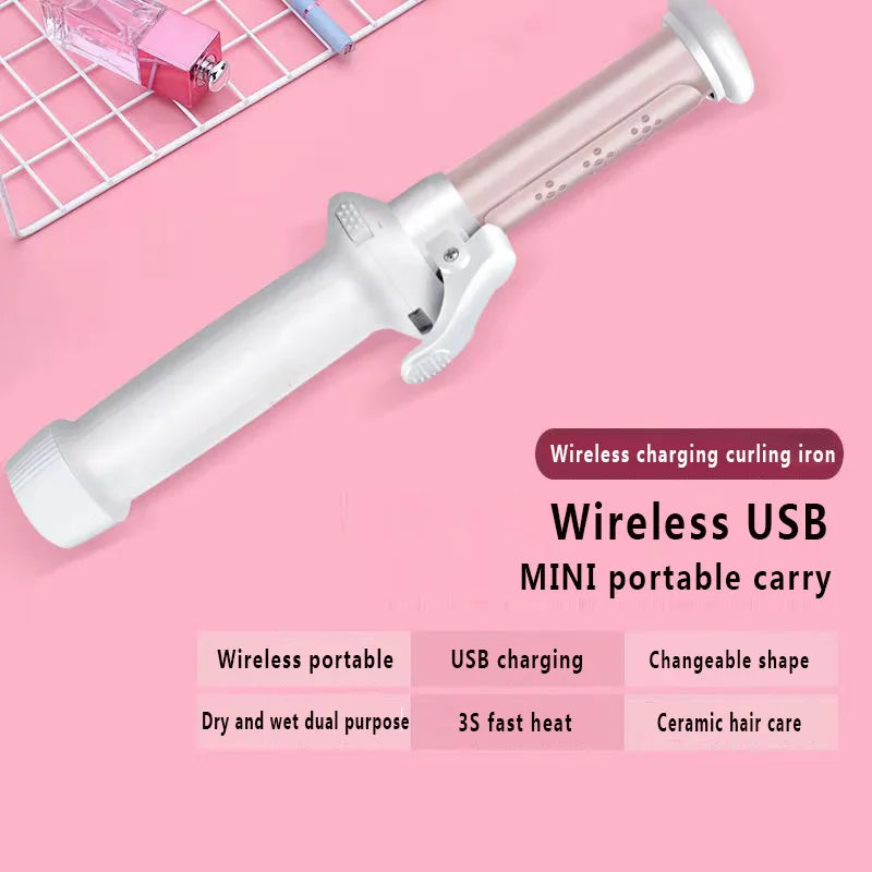 Wireless USB Hair Curler Fast Heating Curling Iron Mini Ceramic Hair Curler Curling Irons with Fast Chargerable Cord