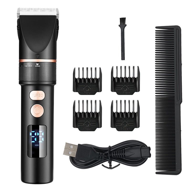 Portable Electric Hair Clipper Rechargeable Trimmer Titanium Ceramic Blade Salon Men Hair Cutting Barber Machine LCD Display