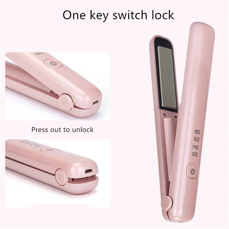 USB Rechargeable Portable Mini Wireless Curling Iron Dual-Purpose Four-Speed Temperature Regulating Hair Straightener