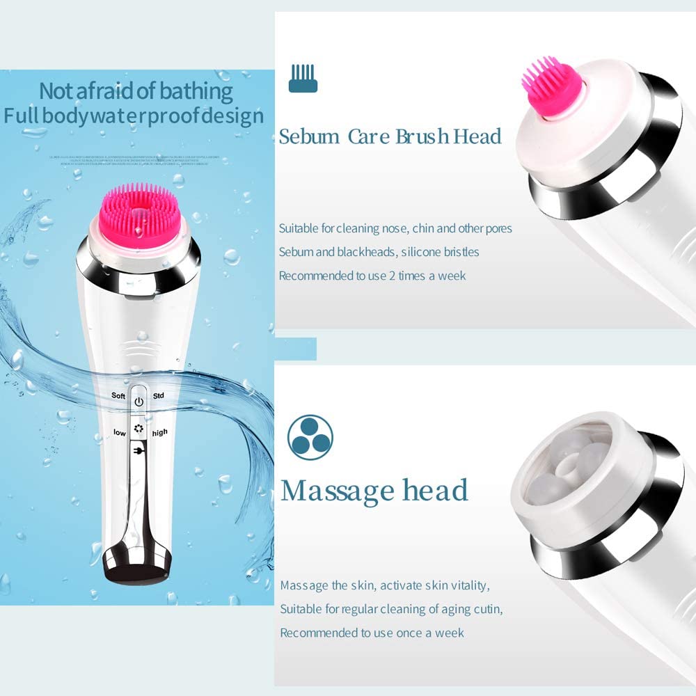 4 in 1 Electric Clearner Automatic Rotation Facial Cleansing Brush With Face Eye Massager Ultrasonic Spin Brush For Exfoliating