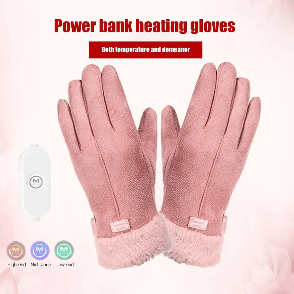 Women Full Finger Gloves USB Charging Heating Gloves 3D Ergonomics Ladies Warming Gloves Outdoor Cycling Electric Gloves