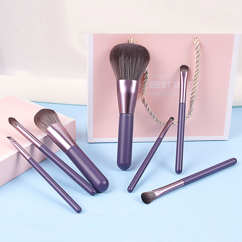 7PC Makeup Brush Set With Case Organizer Pink Blush Eyeshadow Concealer Lip Cosmetics Make up For Powder Foundation Beauty Tools