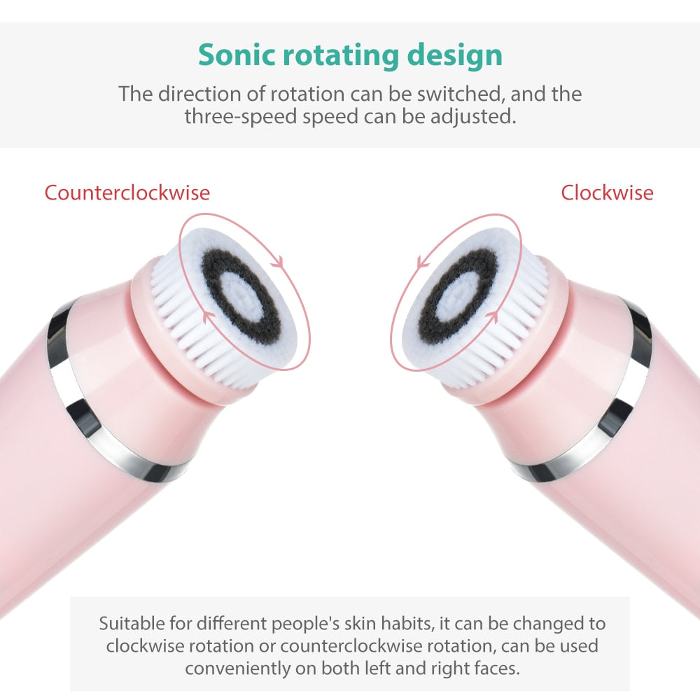 4 in 1 Facial Cleansing Brush Rechargeable Electric Waterproof Spin Sonic Exfoliating Face Scrubber Brush Kit Skin Care