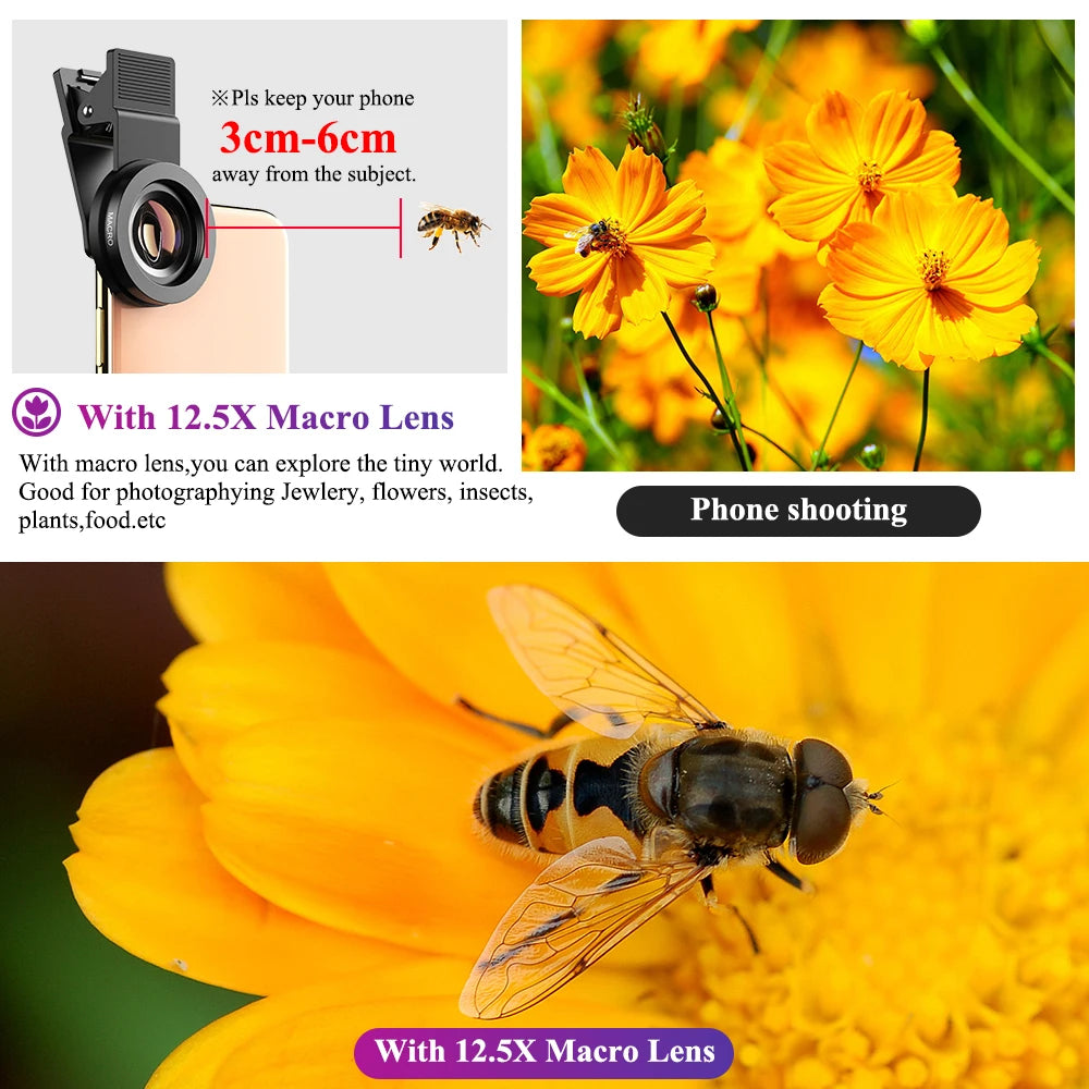 Professional Phone Camera Lens 12.5x Macro Camera Photo HD 0.45x Super Wide Angle Lens for Samsung IPhone All Smartphones