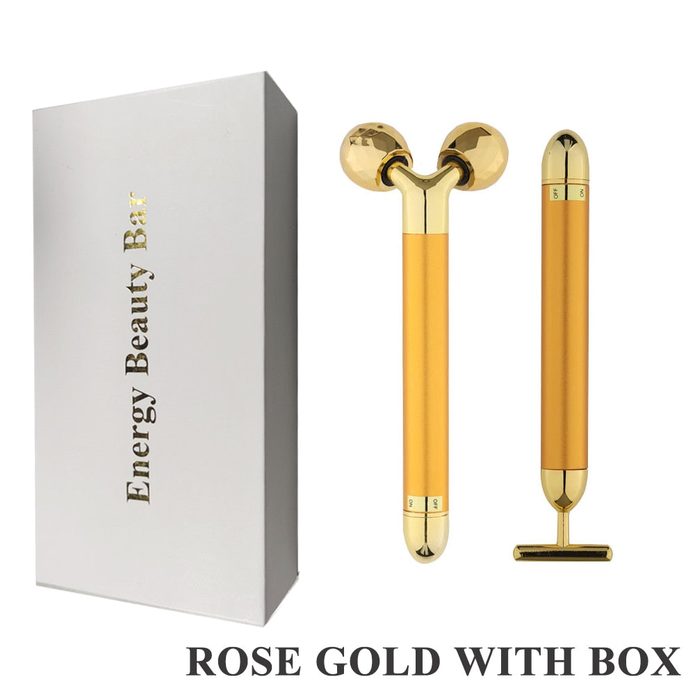 24k Gold Energy Beauty Bar Facial Face Massager 3D Roller Electric Sonic Energy & T Shape Arm Eye Nose Head Massager Face Lift
