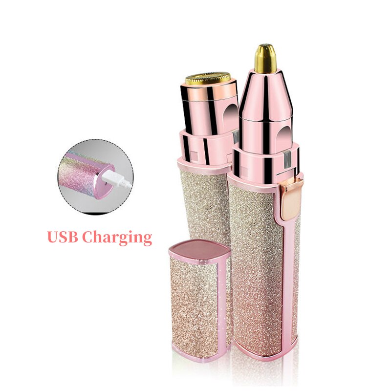 2 In 1 Electric Eyebrow Epilator Mini USB Rechargeable Face Lips Hair Removal Body Bikini Shavers for Women Lipstick Trimmer