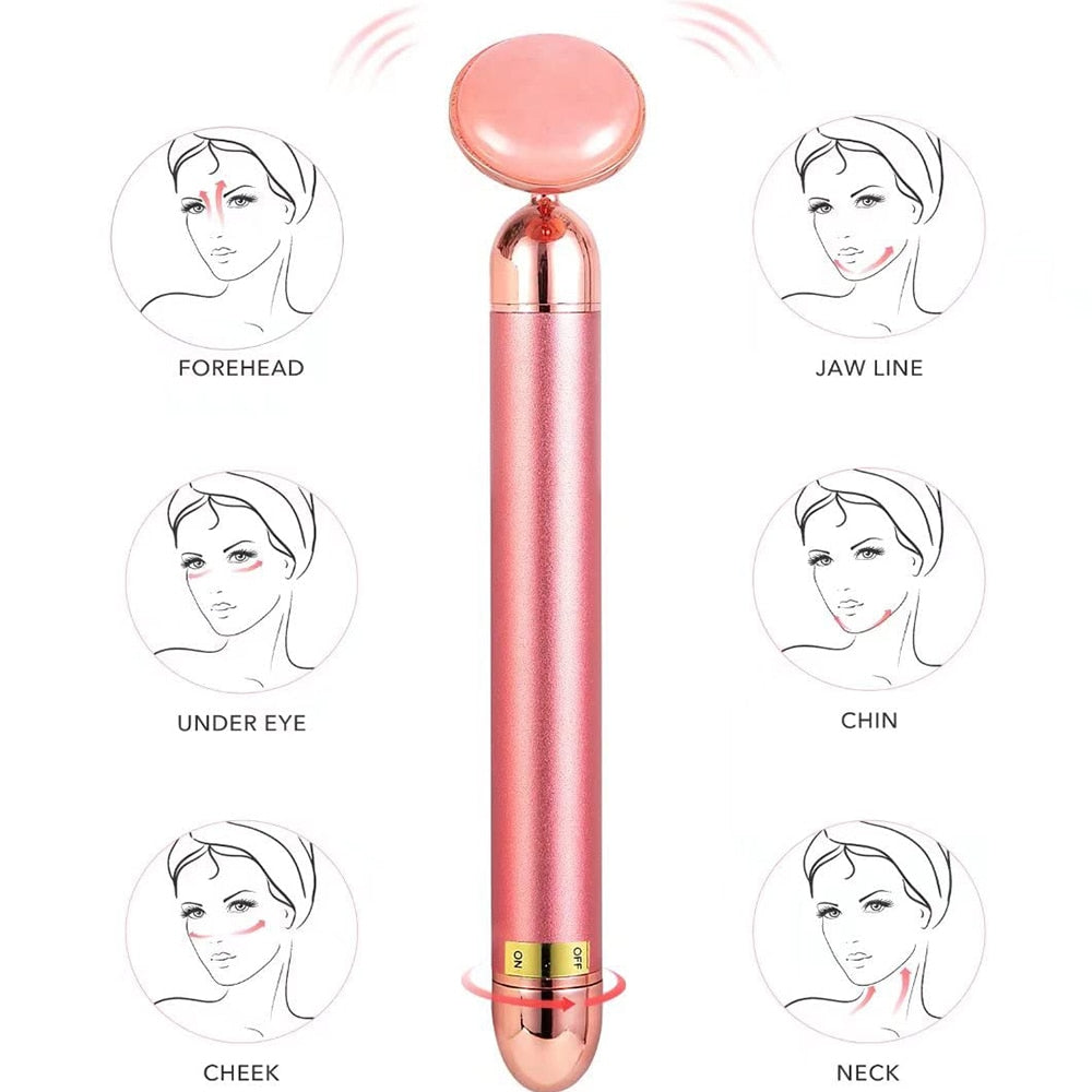 5-in-1 24K Gold Beauty Bar Face Massager Electric Vibrating Rose Quartz 3D Roller Face Lifting Body Facial Gua Sha Jade Roller
