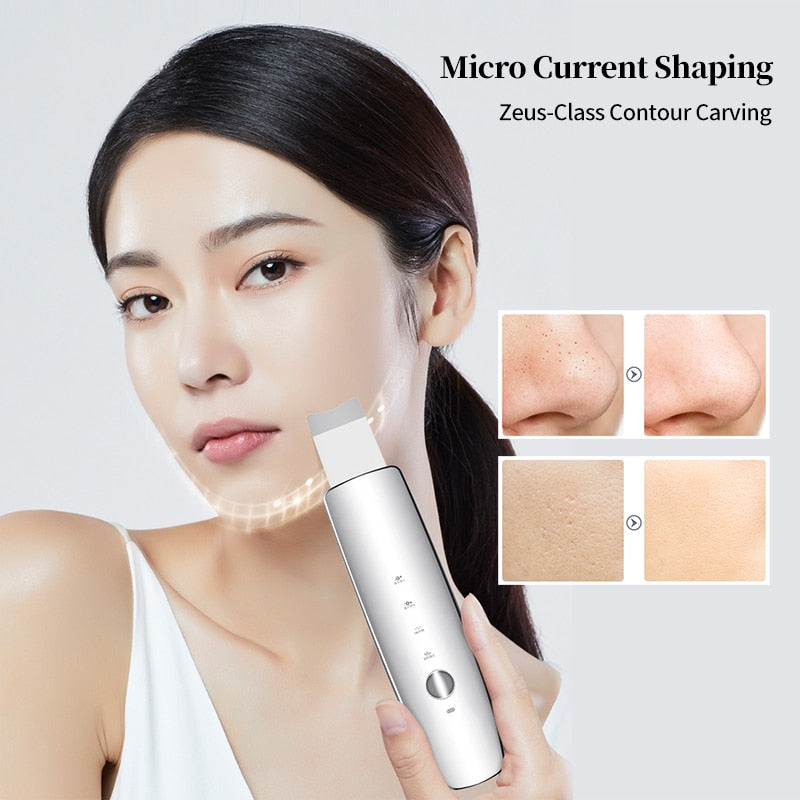 EMS Ultrasonic Skin Scrubber Face Spatula LED Red Blue Photon Massager Facial Shovel Deep Cleansing Anti-wrinkle Lifting Tool