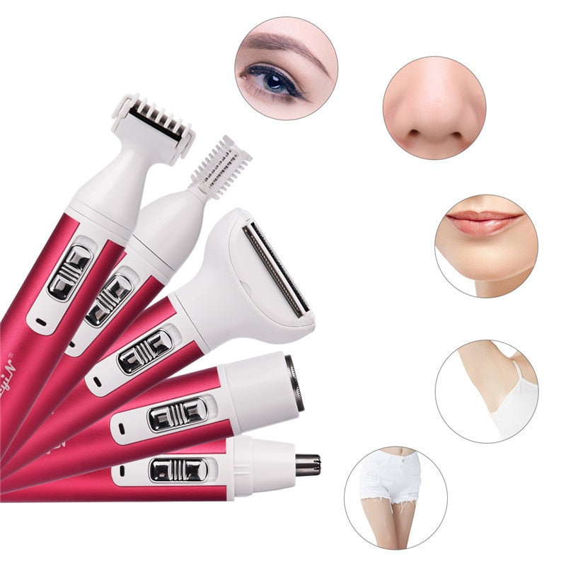 5 In 1 Electric Lady Shaver Painless Hair Removal Epilator Shaving Machine Beard Eyebrow Nose Trimmer Body Bikini Women Razor