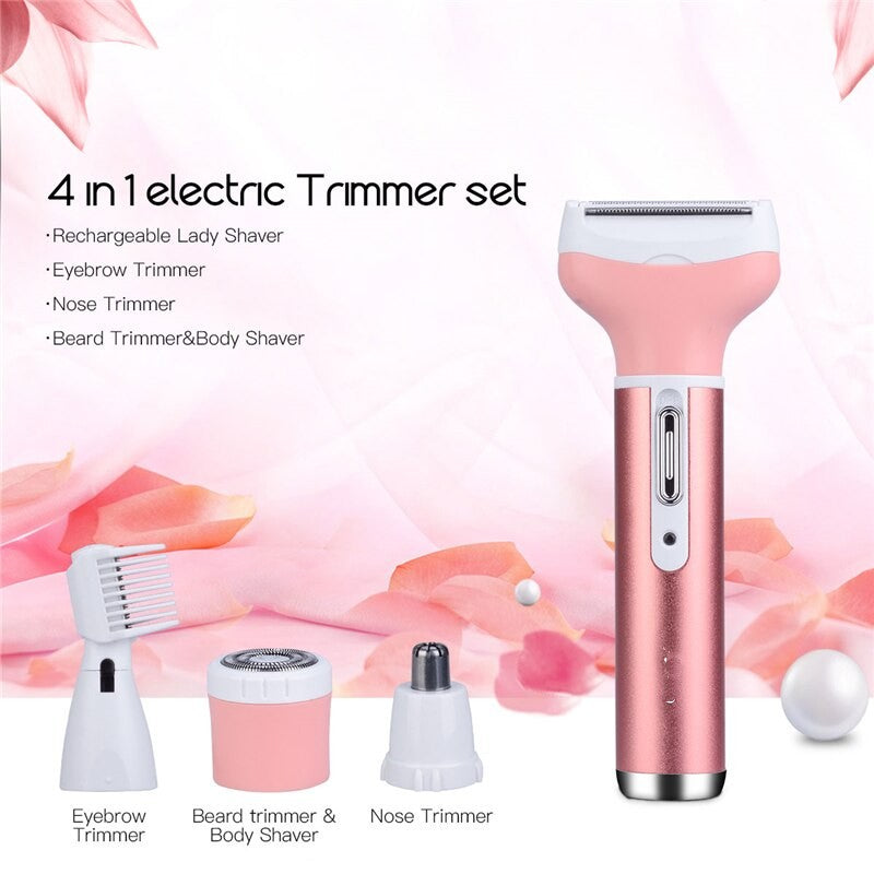 4 In 1 Epilator Female Eyebrow Trimmer Women Shaver Hair Removal Razor Face Depilador Lady Bikini Depilatory Shaving Machine (4 in 1 Kit)