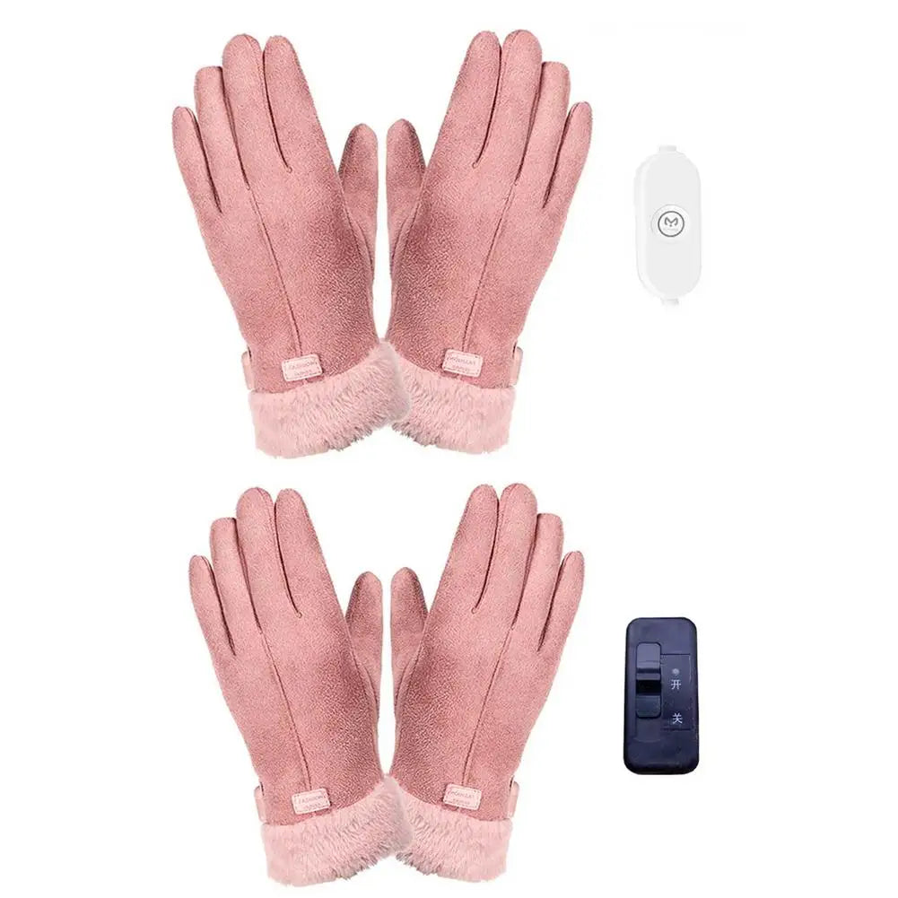 Women Full Finger Gloves USB Charging Heating Gloves 3D Ergonomics Ladies Warming Gloves Outdoor Cycling Electric Gloves
