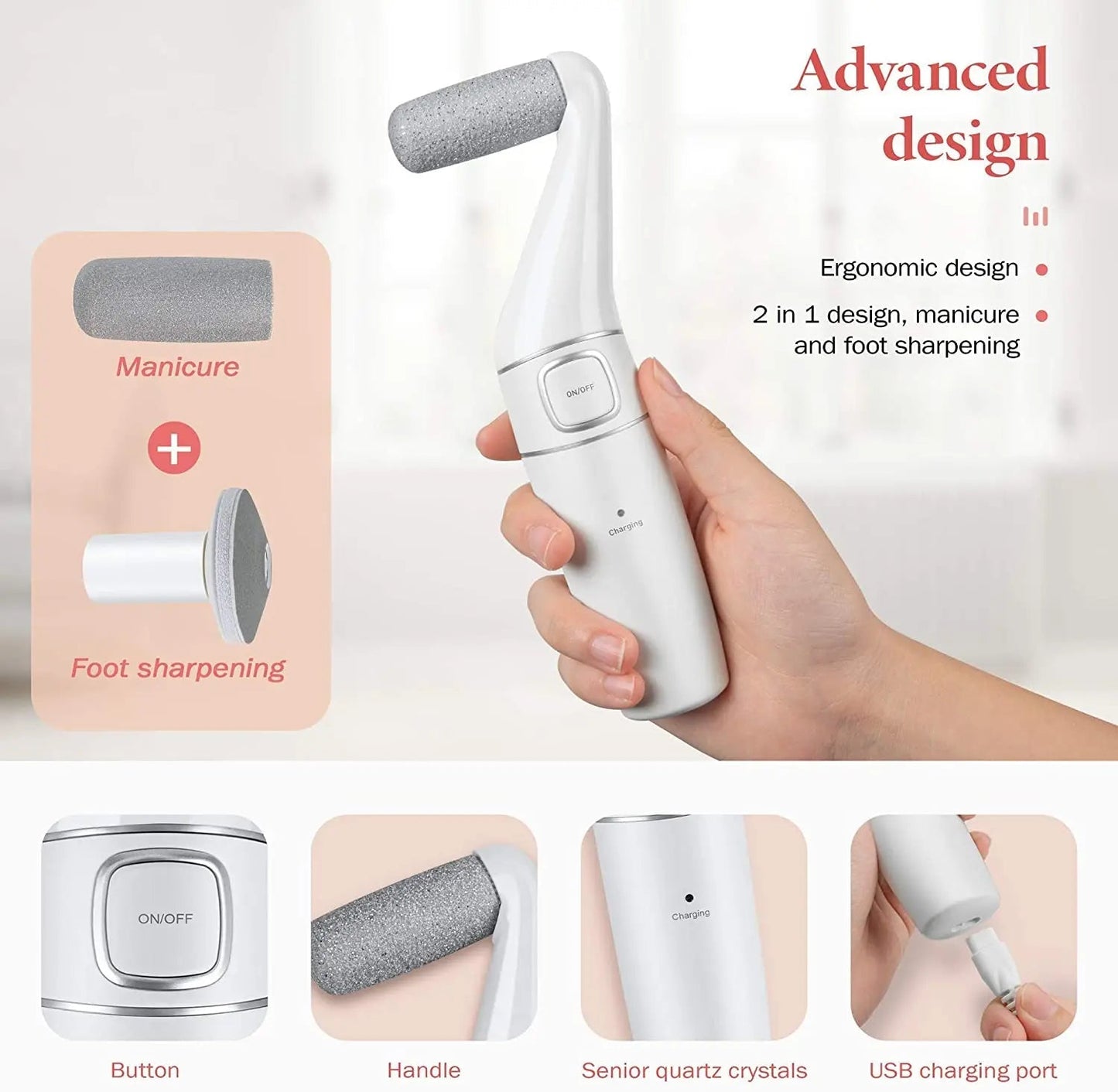 Electric Foot Grinder Vacuum Callus Remover Foot Pedicure Tools Rechargeable Foot Files Clean Tools Polished Nails For Dead Skin