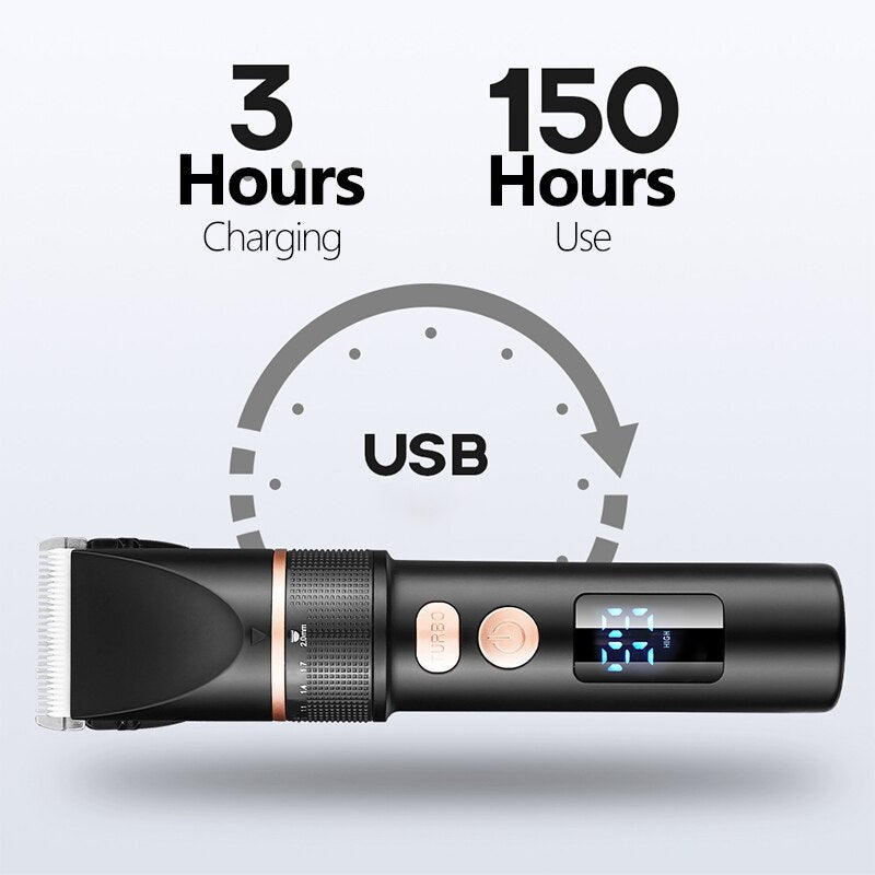 Portable Electric Hair Clipper Rechargeable Trimmer Titanium Ceramic Blade Salon Men Hair Cutting Barber Machine LCD Display