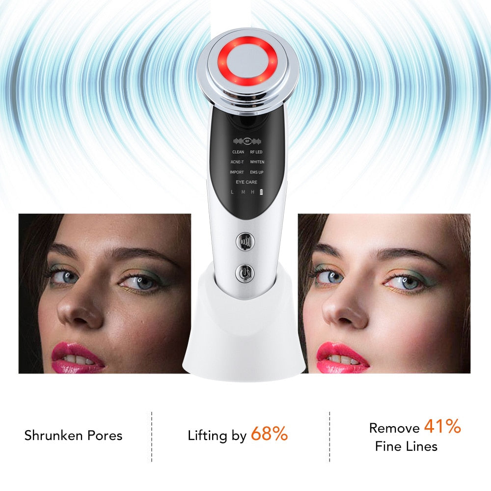 7 in 1 EMS Facial Lifting Device Radio Frequency LED Photon Skin Rejuvenation Anti Aging Pores Cleaner Face Massager