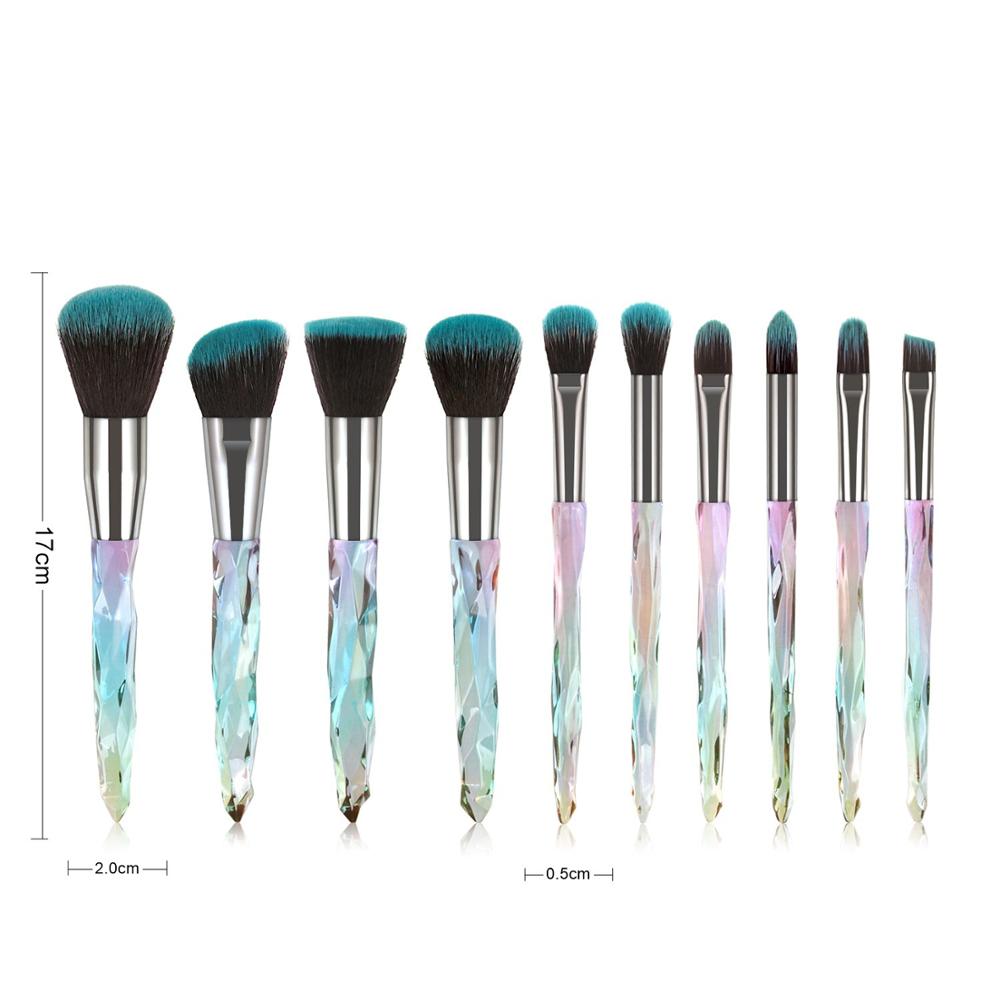 10pcs Transparent Crystal Diamond Makeup Brushes Set Colorful Diamond Blush Foundation Eyeshadow Brush Beauty Tool Kit