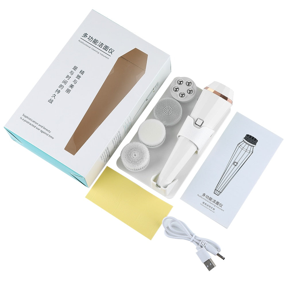 4 in 1 Electric Facial Cleanser Wash Face Cleaning Machine Skin Pore Cleaner Body Cleansing Massage Mini Beauty Massager Brush