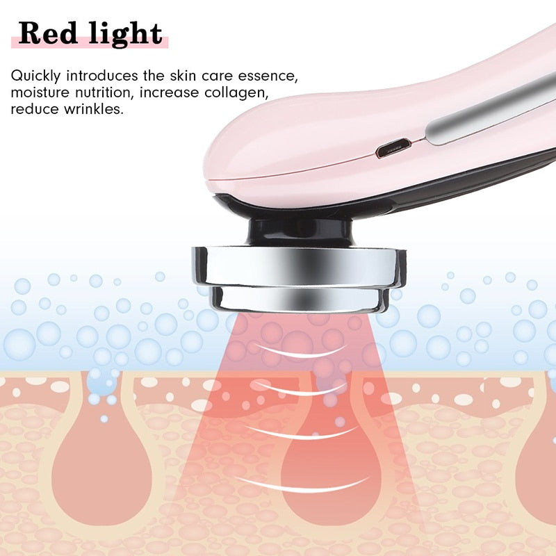 4 In 1 LED Face Massager Skin Rejuvenation EMS Facial Lifting Wrinkle Removal Skin Tightening Hot Cool Beauty Device