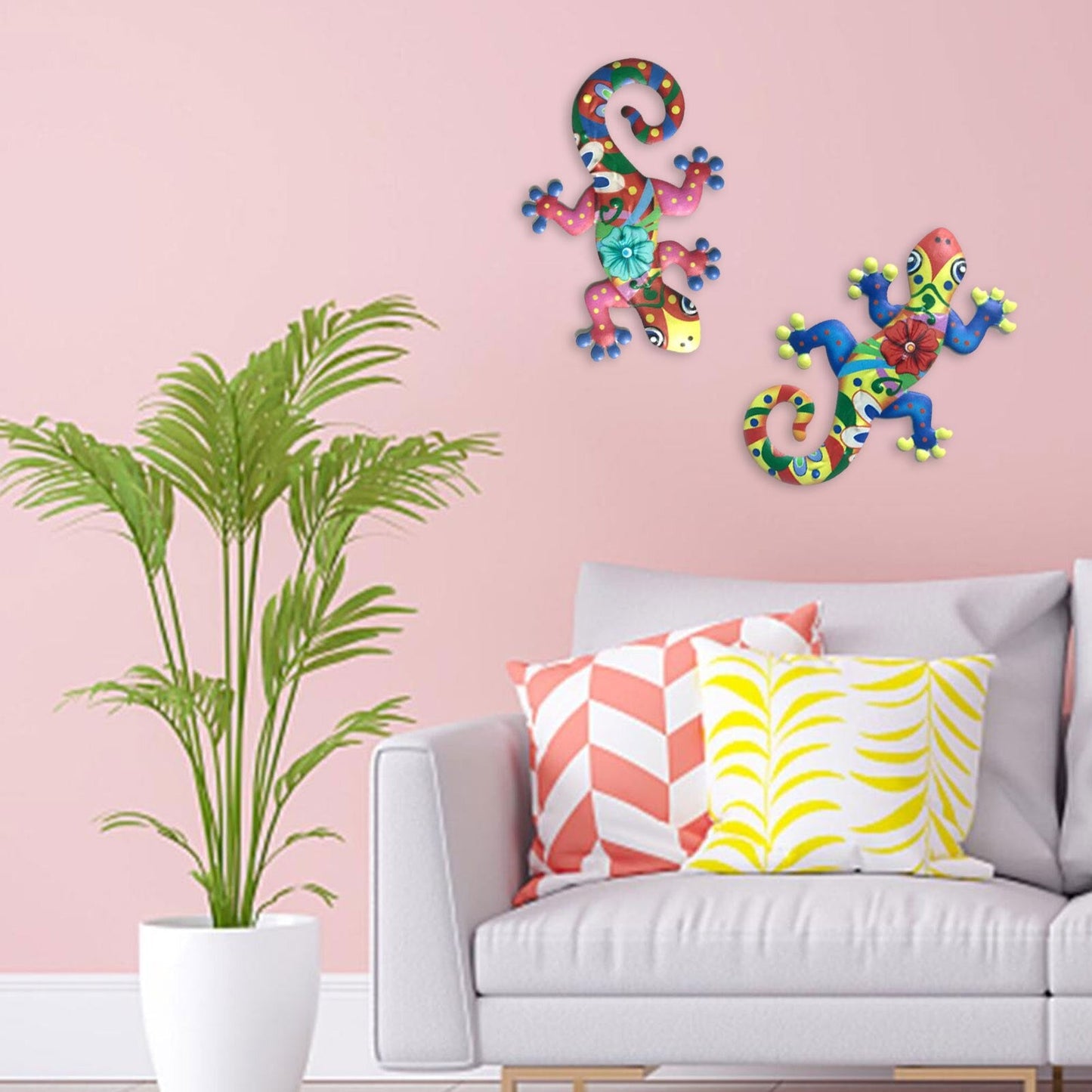 2Pcs Metal Gecko Wall Decor Gecko Art Craft Sculptures Lizard For Outdoor Backyard Porch Lawn Fence Garden Wall Decor