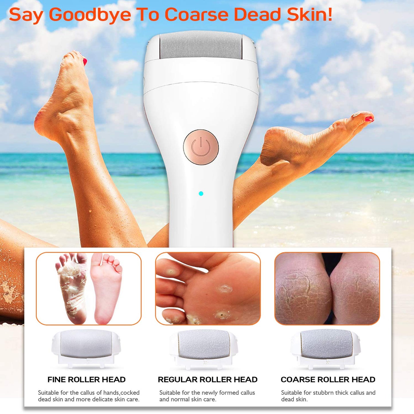 Electric Foot Callus Remover Portable Electronic Foot File Pedicure Tools Pedicure with 3 Rollers USB Rechargeable Foot Care