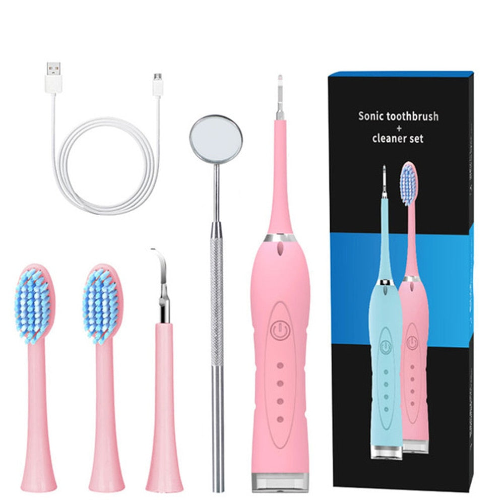 2 in 1 Sonic Dental Scaler Electric Toothbrush USB Rechargeable Tooth Calculus Remover Teeth Whiten Stains Tartar Cleaner