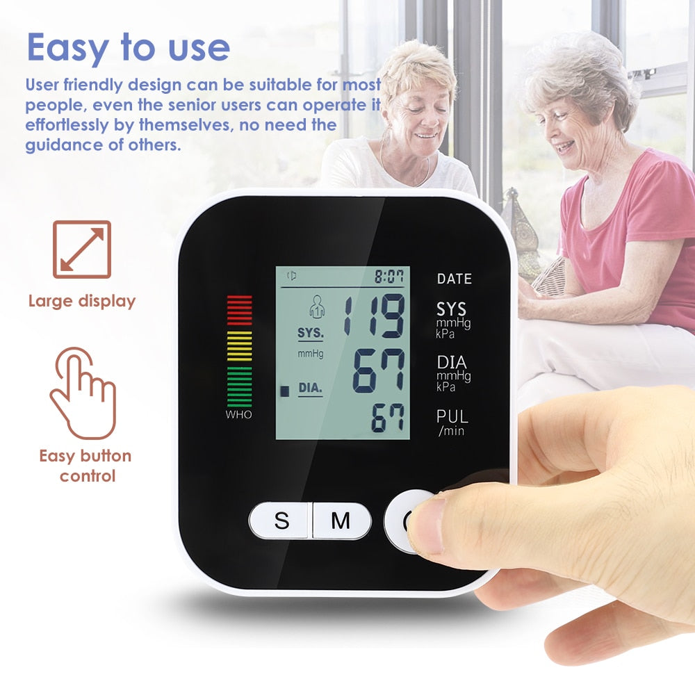 Automatic Digital Wrist Blood Pressure Monitor Sphygmomanometer Tonometer Tensiometer Heart Rate Pulse Meter BP Monitor