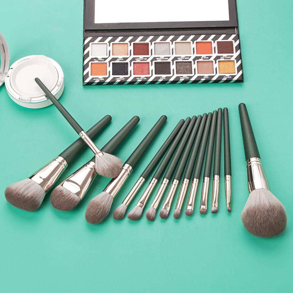 14pcs Green Makeup Brushes Set Beauty Foundation Powder Blush Sculpting Brush Eyeshadow Blooming Nasal Cosmetic