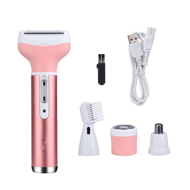 Portable 4in1 Multi-Functional Lady Women Rechargeable Shaver Eyebrow Shaping Nose Ear Hair Removal Device Armpit Razor