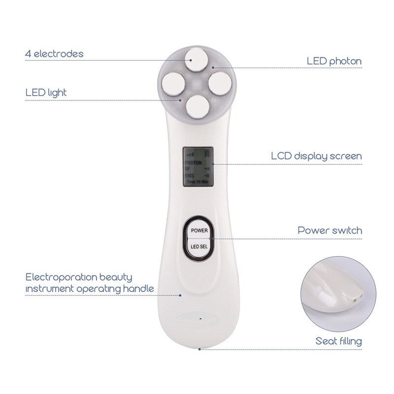 Facial Electroporation RF Radio Frequency LED Photon Face Lifting Tighten Wrinkle Removal Skin Care Face Massager