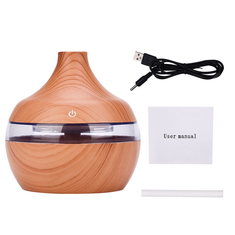 300ml USB Electric Ultrasonic Air Humidifier Wood Grain 7 Color LED Lights Essential Oil Aroma Diffuser Office Home