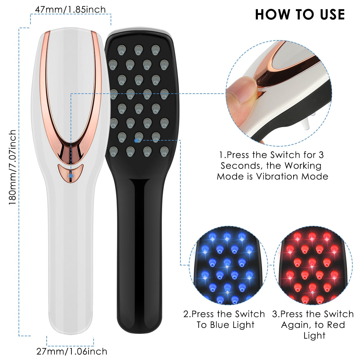 3-IN-1 USB Rechargeable Hair Growth Infrared Electric Massage Anti Hair Loss Scalp Massager Comb LED Light
