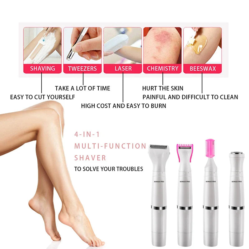 4 in 1 Multi-function Electric Epilator Lady Shaver Eyebrow Private Painless Hair Removal USB Recharge Shaving Machine