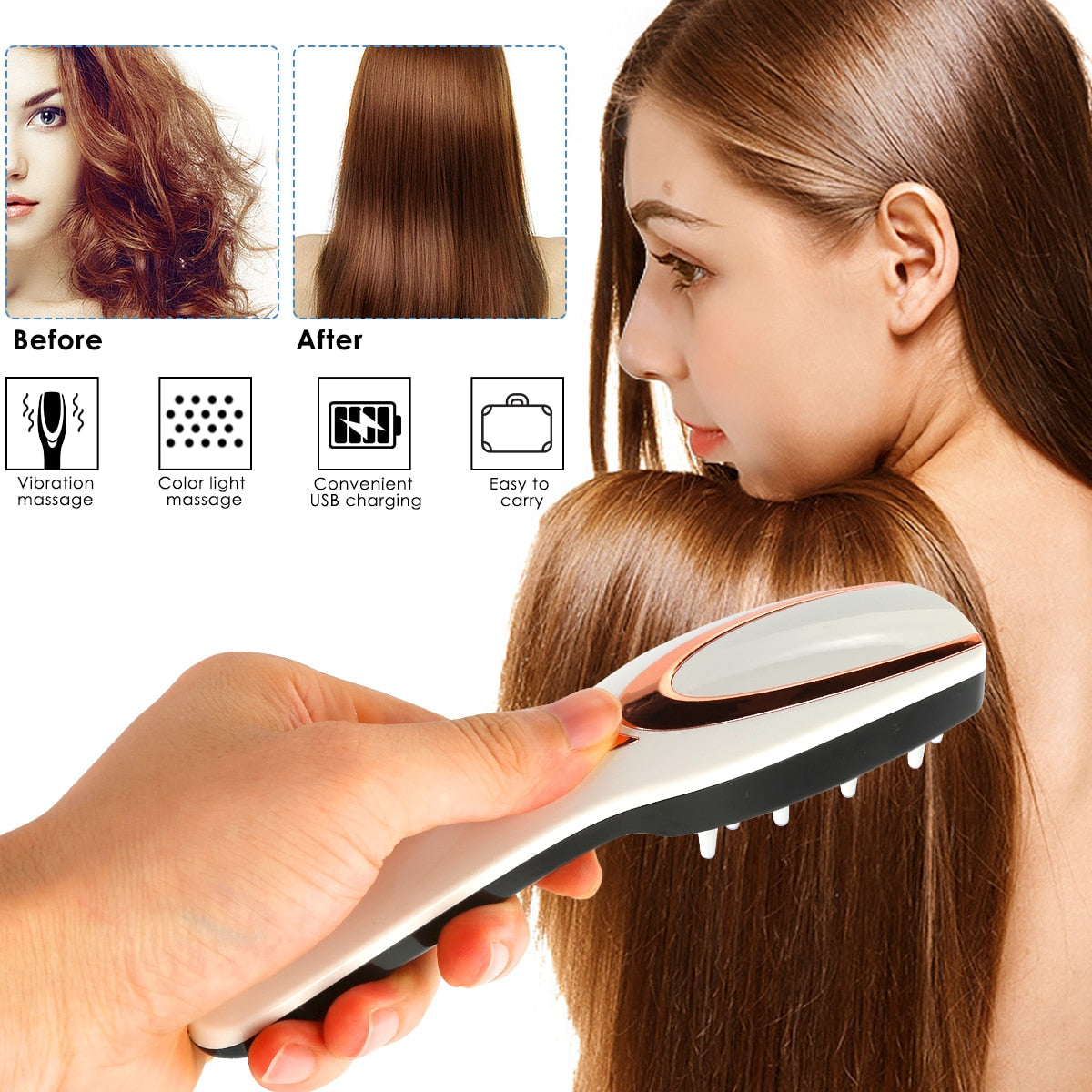 3-IN-1 USB Rechargeable Hair Growth Infrared Electric Massage Anti Hair Loss Scalp Massager Comb LED Light