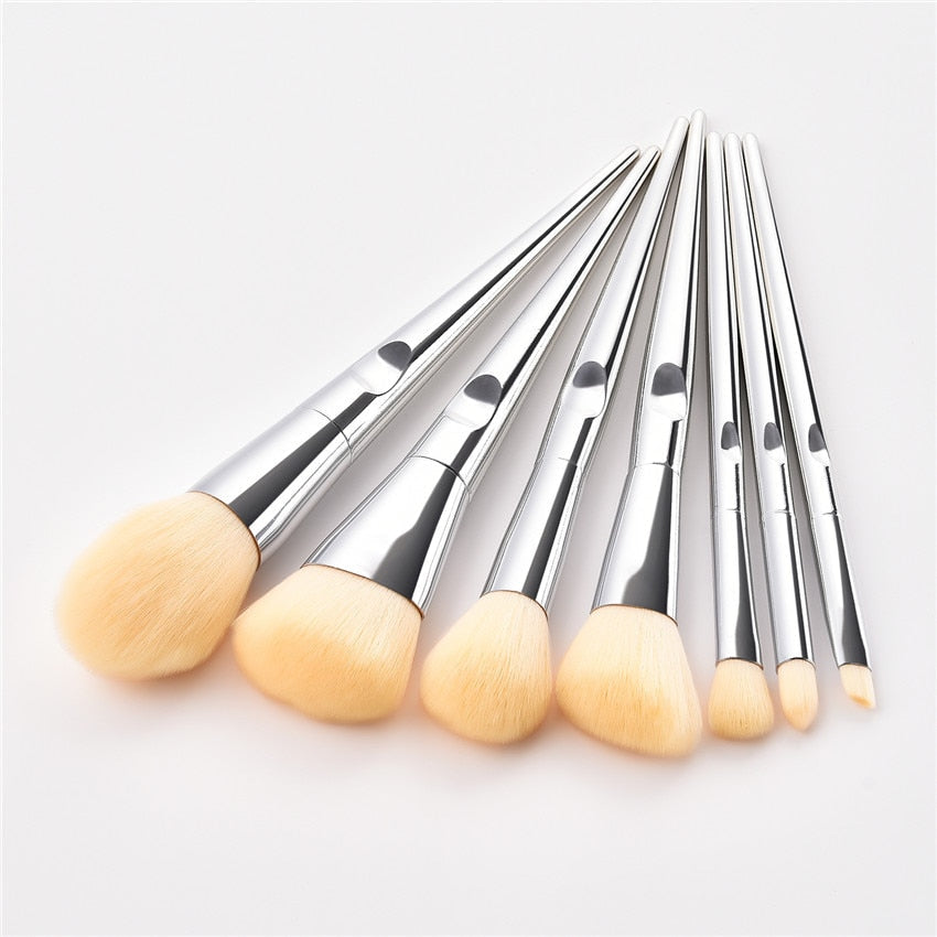 7pcs Finger Groove Makeup Brushes Set Silver Professional Cosmetic Kit Powder Foundation Blush Eyeliner Eyebrow Beauty