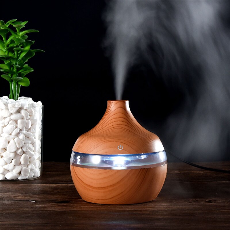 300ml USB Electric Ultrasonic Air Humidifier Wood Grain 7 Color LED Lights Essential Oil Aroma Diffuser Office Home