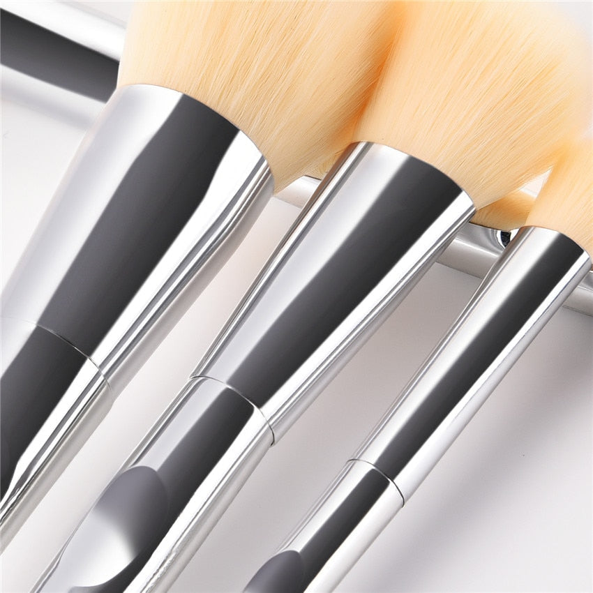 7pcs Finger Groove Makeup Brushes Set Silver Professional Cosmetic Kit Powder Foundation Blush Eyeliner Eyebrow Beauty