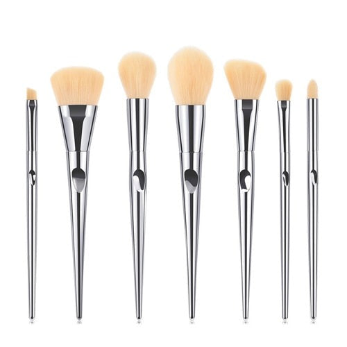 7pcs Finger Groove Makeup Brushes Set Silver Professional Cosmetic Kit Powder Foundation Blush Eyeliner Eyebrow Beauty