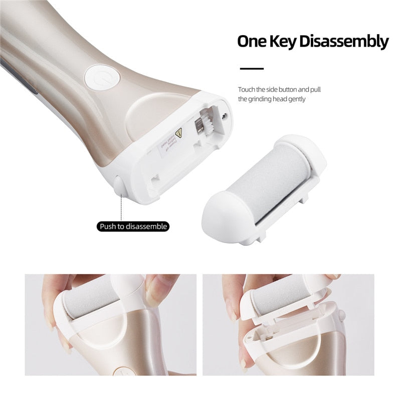 LED  Display Electric Pedicure Foot Grinder Callus Remover Heel Dead Skin Removal Rechargeable Foot Care Tool Files Machine (Gold)