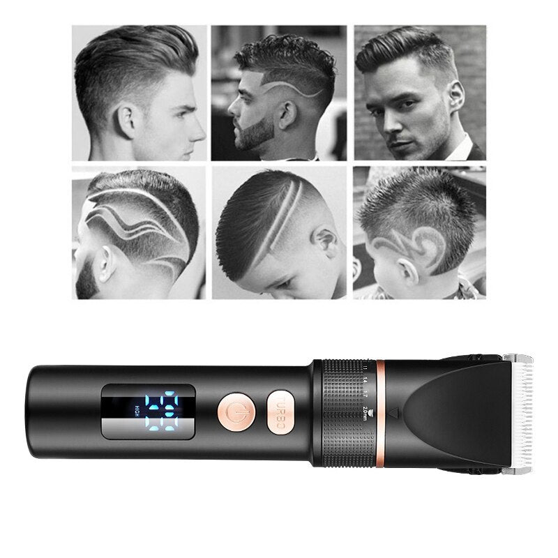 Portable Electric Hair Clipper Rechargeable Trimmer Titanium Ceramic Blade Salon Men Hair Cutting Barber Machine LCD Display