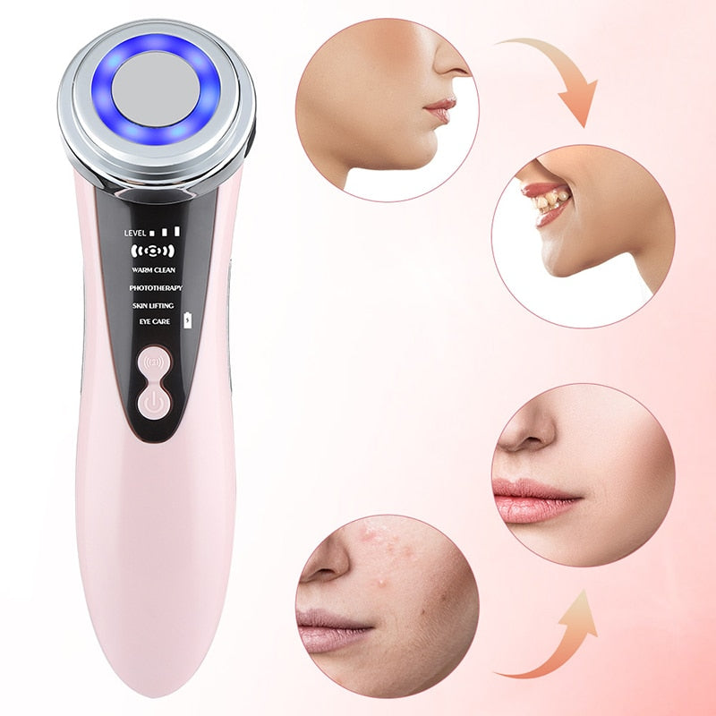 4 In 1 LED Face Massager Skin Rejuvenation EMS Facial Lifting Wrinkle Removal Skin Tightening Hot Cool Beauty Device