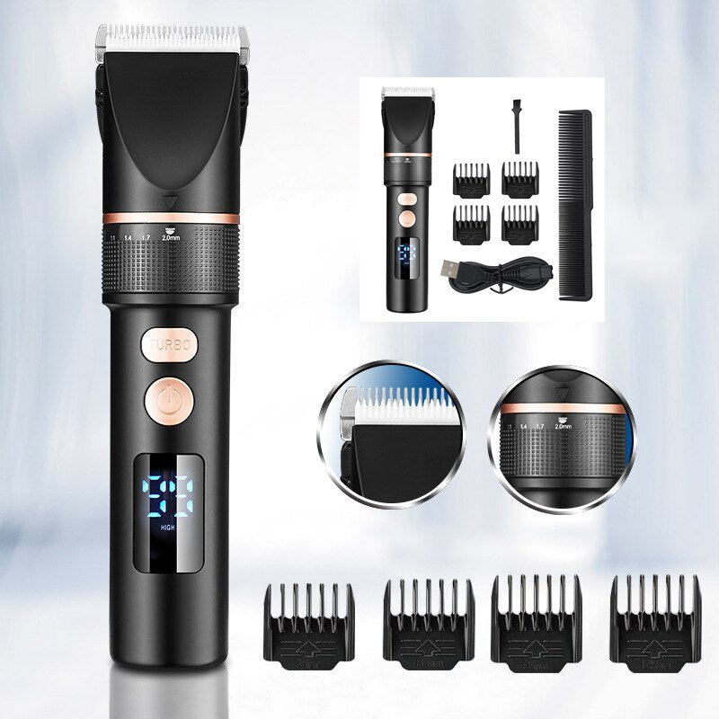 Portable Electric Hair Clipper Rechargeable Trimmer Titanium Ceramic Blade Salon Men Hair Cutting Barber Machine LCD Display