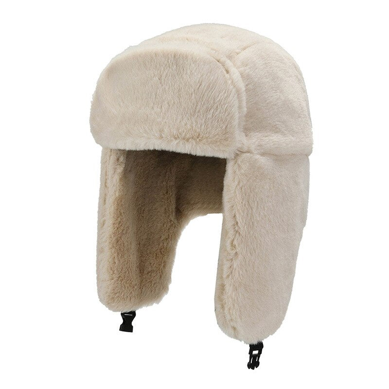 Fashion Women Winter Warm Faux Fur Bomber Hats Black White Solid Color Thicken Earflap Caps Autumn Winter Ear Protect Ski Hat