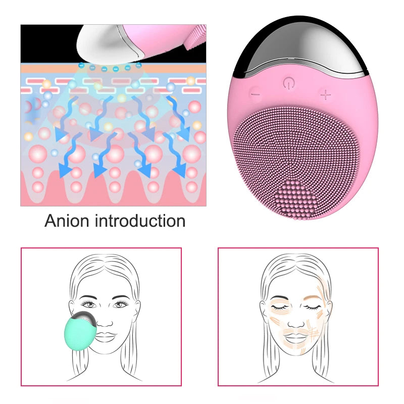 Electric Face Cleaner Sonic Silicond Facial Cleansing Brush Electric Ultrasonic Vibrating Face Massager Mini Pore Deep Cleaning