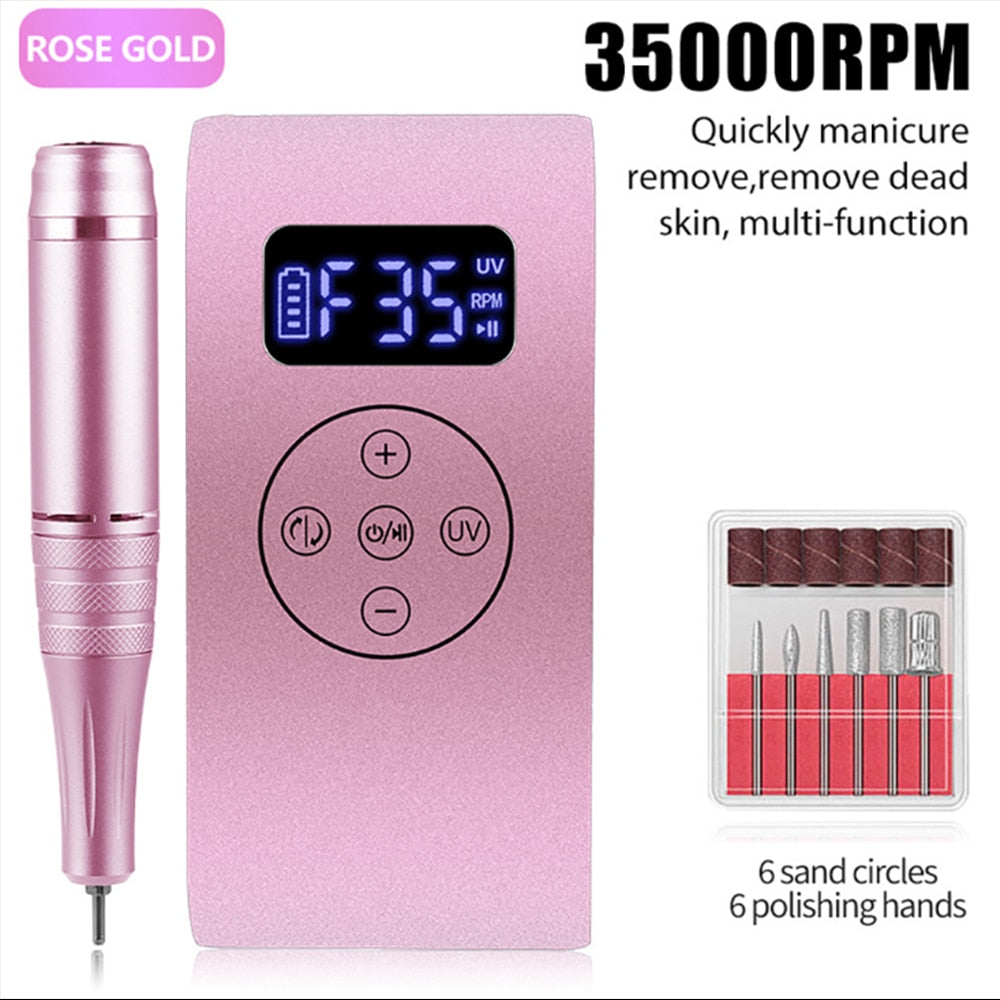 New Rechargeable Electric Cordless Nail Drill Machine 35,000 RPM & UV Gel Nail Dryer Lamp Salon Expert Nail Art Manicure Tools